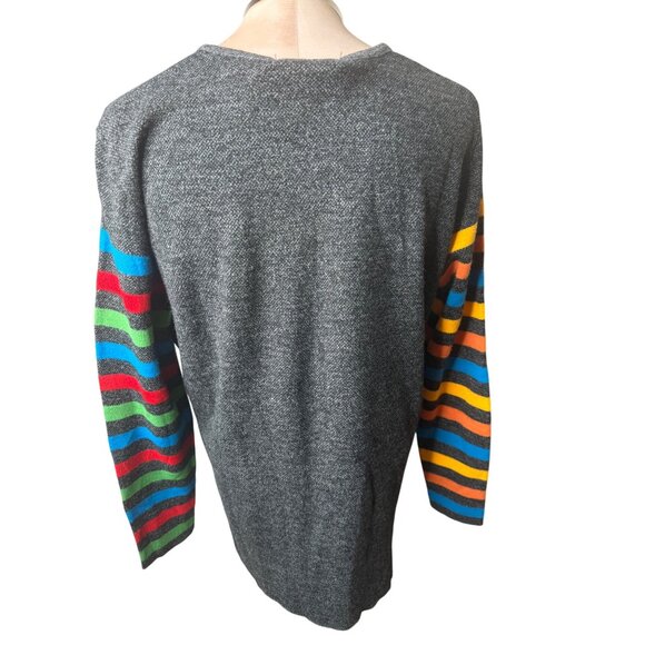 Colorful Striped Sweater By Karen Lessly Medium 100% Acrylic USA Mr Rogers VTG - Picture 7 of 9